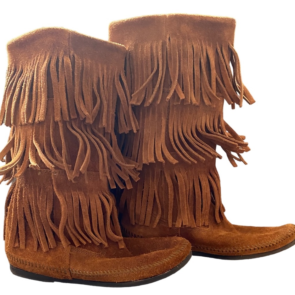 Minnetonka Brown Suede Fringe Three Row Tassel Bo… - image 3